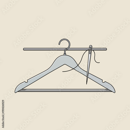 Needle and thread sewing a clothes hanger