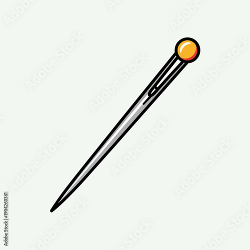 Sewing needle with yellow thread loop, cartoon illustration
