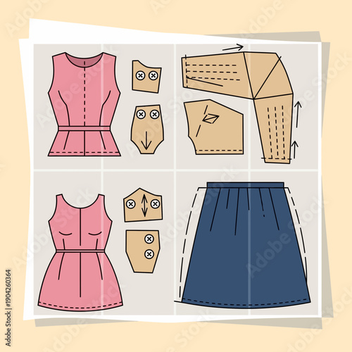 Sewing pattern for dress and skirt with details
