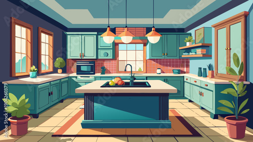 Cozy home office space with bookshelf, desk, and modern decor in a warmly lit room isolated on white background, Vector