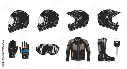 Motorcycle Gear Collection Safety Equipment and Apparel.
