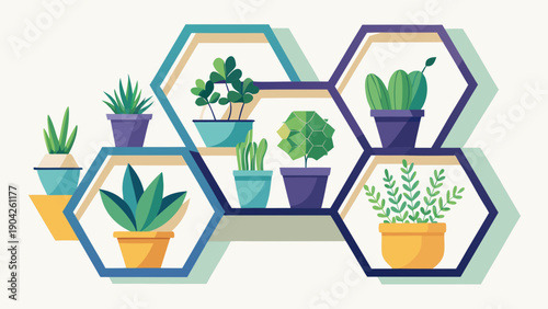 Organic gardening and plant cultivation depicted through hexagonal patterns Vector, illustration