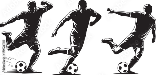 Soccer player motion sequence silhouette vector