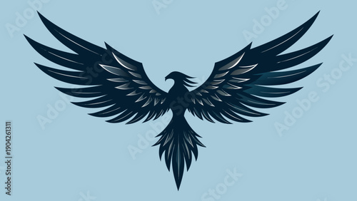 Majestic black bird with outspread wings against a serene background Vector, illustration