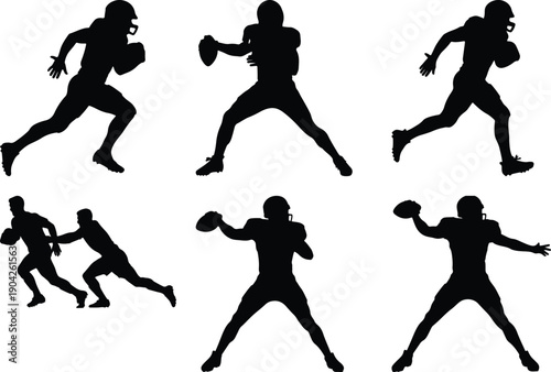 American football player silhouettes performing various game actions and plays.