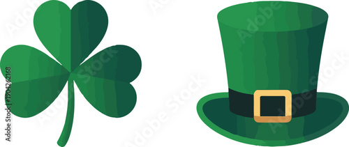St Patrick's day symbols, clover and leprechaun hat