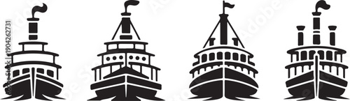 Steamboat vector icons set, vintage, traditional, paddlewheel, riverboat designs