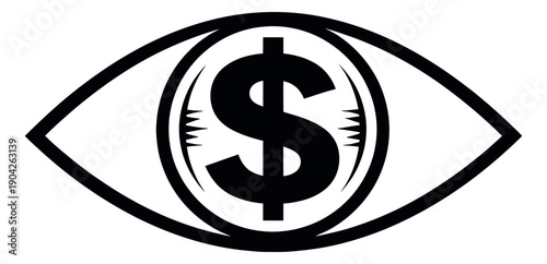 Simple line art illustration of an eye depicting a dollar sign for financial insight