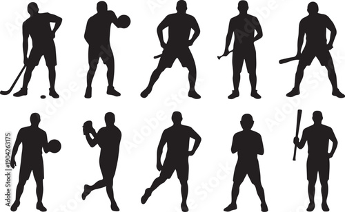Team sports standing silhouettes
