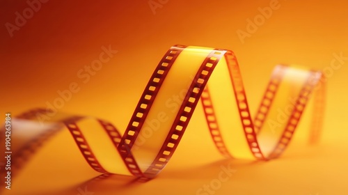 Vibrant Yellow and Orange Film Strip Flowing Elegantly Against a Warm Gradient Background