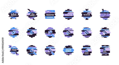 Blurry purple and blue labels.