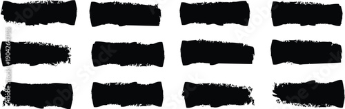 Vector collection of artistic grungy black paint hand made creative brush. High Detail Abstract Vector Background Set. Vector isolated elements set. Grungy black swatches. Rough smears and stains.