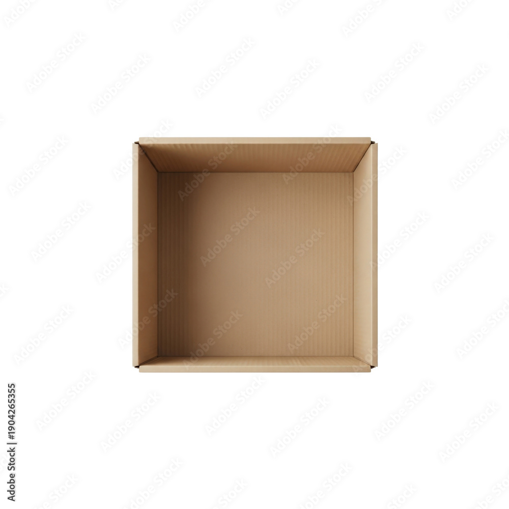 Fototapeta premium Empty open cardboard box top view isolated on transparent background