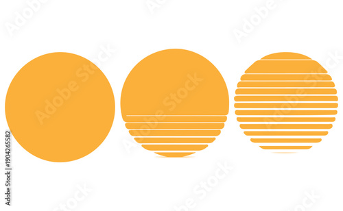 Three stylized orange sun icons with varying horizontal line patterns on a white background