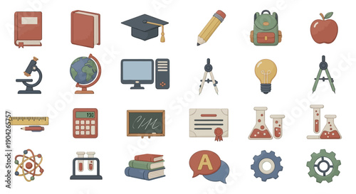 Education icons on white background.
