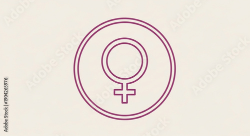 Female gender symbol icon simple outline illustration within a double circle representing womanhood and feminism isolated on a light background