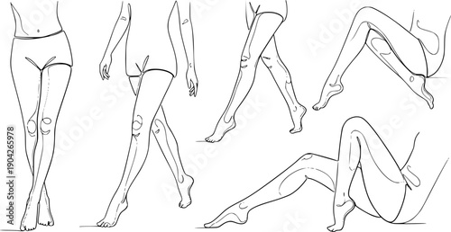 Abstract Female Legs Continuous Line Art Vector Illustration Set