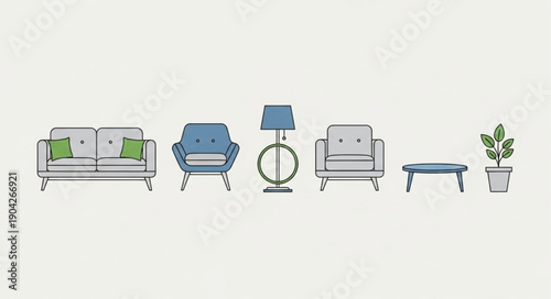 Modern Living Room Furniture Collection Flat Design.