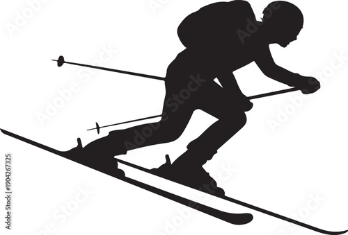 Vector silhouette of a skier in winter. Ski silhouette isolated vector design on white background