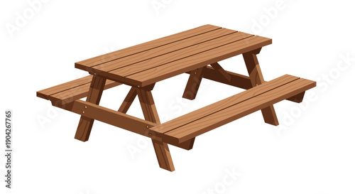 Traditional Wooden Picnic Table with Benches Designed for Outdoor Family Dining in Parks Backyards and Public Recreational Spaces.