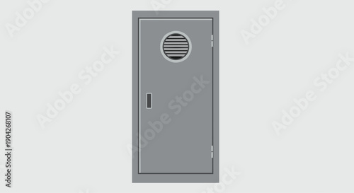 Industrial Metal Door with a Circular Vented Window and Handle Illustrating Security and Functionality for Laboratory or Facility Access Design.