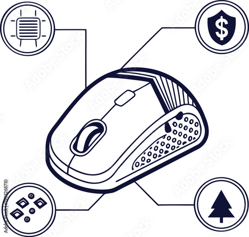 Wireless computer mouse with security and network icons