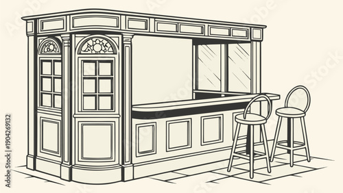 Classic pub bar interior with two stools