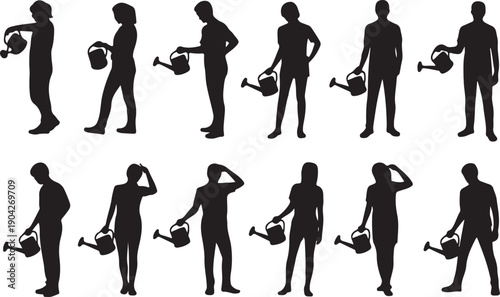 Women watering pot silhouettes