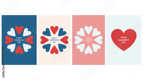 Minimalist Christmas card designs featuring heart patterns and festive elements in various colors and layouts