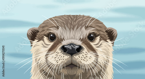 A close up digital illustration of an otter's face peeking from water
