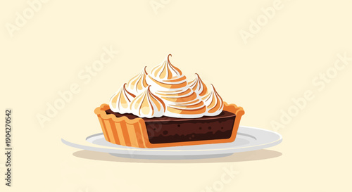 A delicious chocolate tart crowned with fluffy, toasted meringue swirls