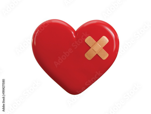 Broken heart shape with bandage icon 3d render concept of healthcare and medicine icon vector illustration