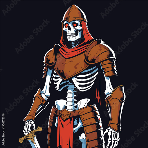 illustration of a skull wearing armor