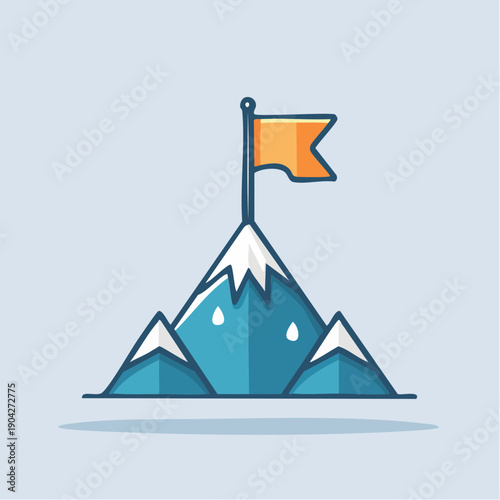 Illustration of a mountain peak with a flag on top symbolizing achievement and success.