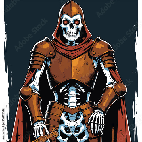illustration of a skull wearing armor