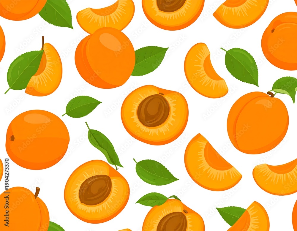 Obraz premium Colorful seamless pattern of ripe orange fruit with leaves against a white background