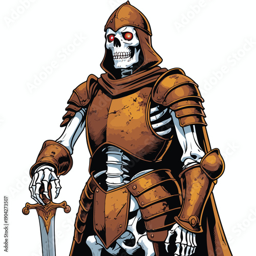 illustration of a skull wearing armor