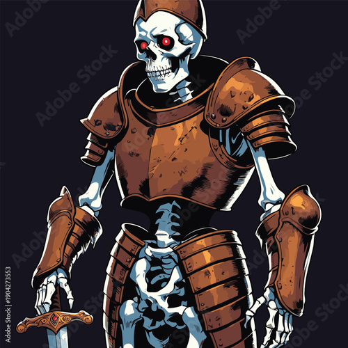 illustration of a skull wearing armor