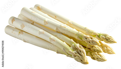 Pile of fresh, white asparagus spears on a transparent background
