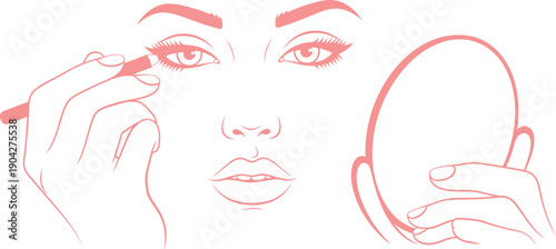 Woman applying eyeliner while looking at mirror in beauty makeup concept