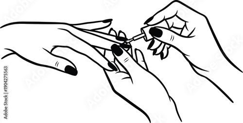 Manicure nail polish application hand illustration in minimal line art style