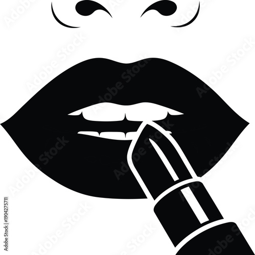 Woman applying lipstick while looking at mirror in beauty makeup concept