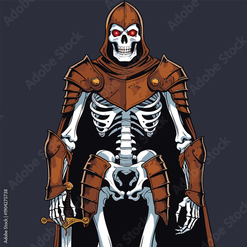 illustration of a skull wearing armor