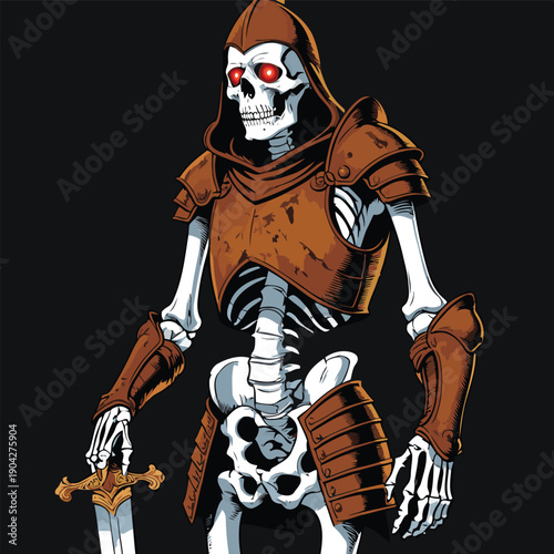 illustration of a skull wearing armor