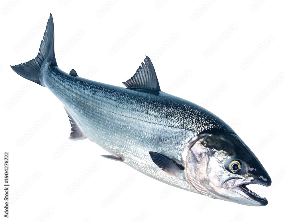 Obraz premium A silvery fish with a dark head and fins, isolated on white