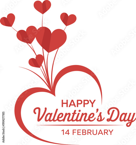 Valentine’s Day heart illustration, romantic design, love celebration, February 14 holiday, red balloon art, festive greeting, affection symbol, romantic background