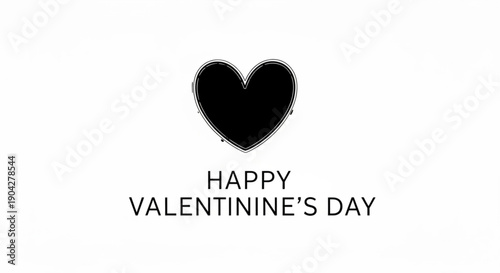 Black heart symbol with happy valentine's day text on white background for love and greeting card concepts