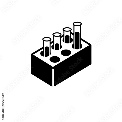 Laboratory test tubes with varying liquid levels icon. Black and white vector illustration showing volume measurement and busy scientific research activity