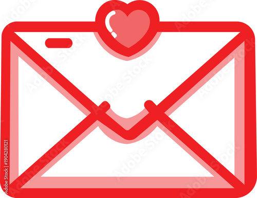 A bright red envelop with a white heart sticking out of it.