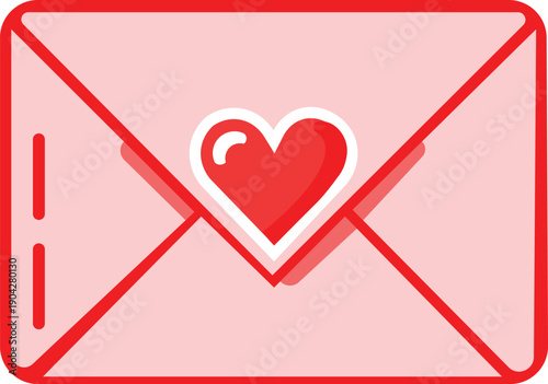 A bright red envelop with a white heart sticking out of it.